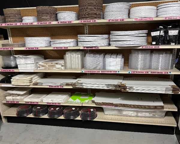 Shelving unit with various materials.
